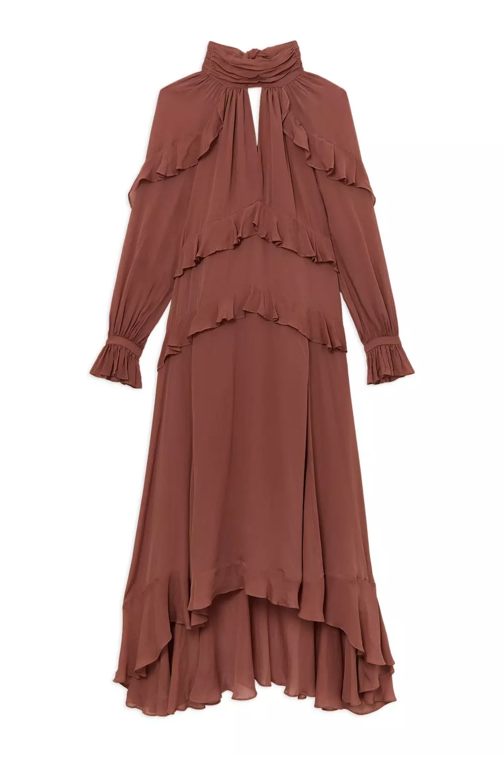 Viscose Georgette Ruffle Detail Drama Woven Maxi Dress